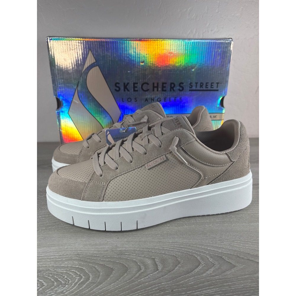 Skechers Street Flex-Flossy Taupe Suede Platform Sneakers 177791/TPE Womens 11